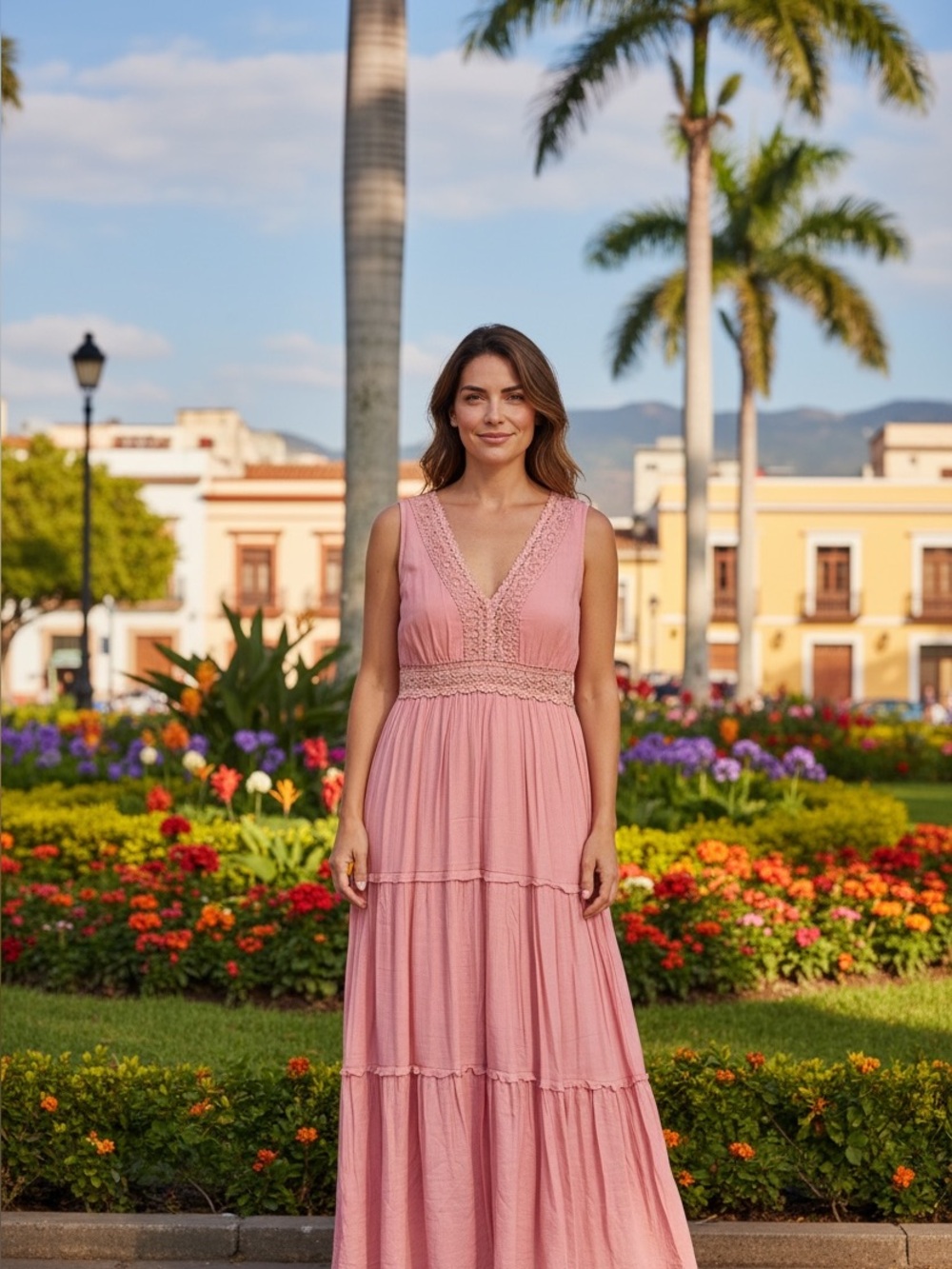 Rebellion Lace Trim Sleeveless Maxi Dress in Dusty Rose
